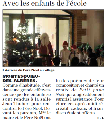 arrivée du pere noel à montesquieu